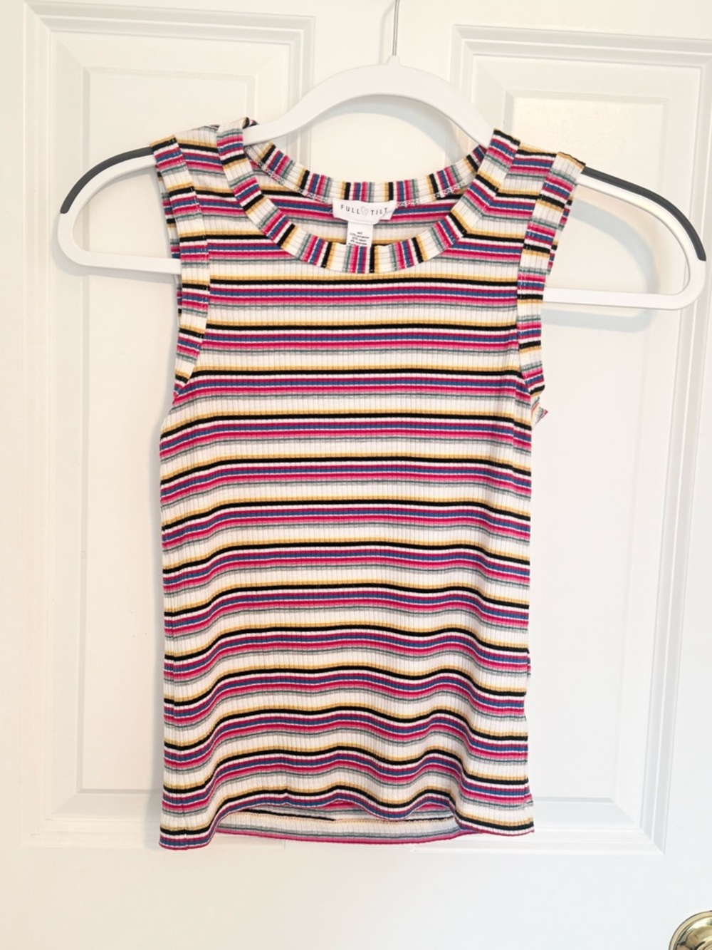 FULL TILT White Multicolor Striped Ribbed Tank Top.